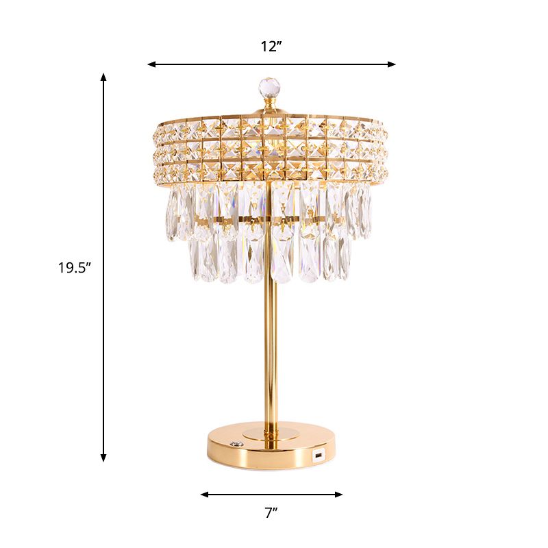 Gold LED Nightstand Lamp Countryside Clear Crystal Teardrop Night Lighting for Bedroom