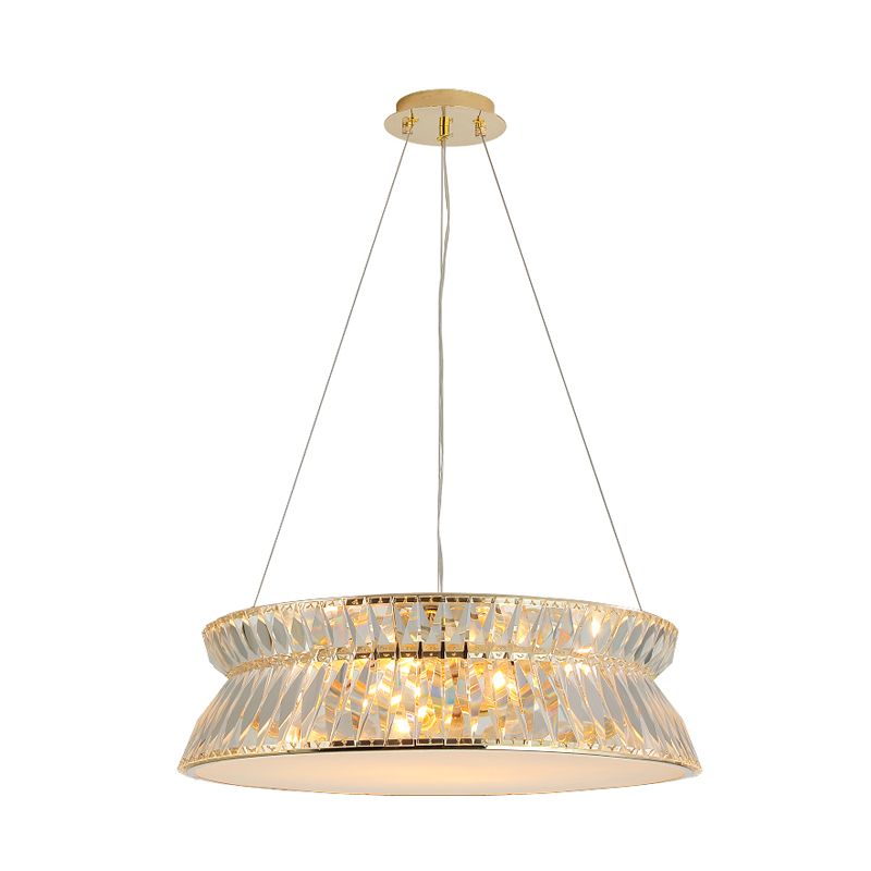 Modernisme 4 bulbes plafond lustre tambour suspendu pendant avec une nuance en cristal transparent