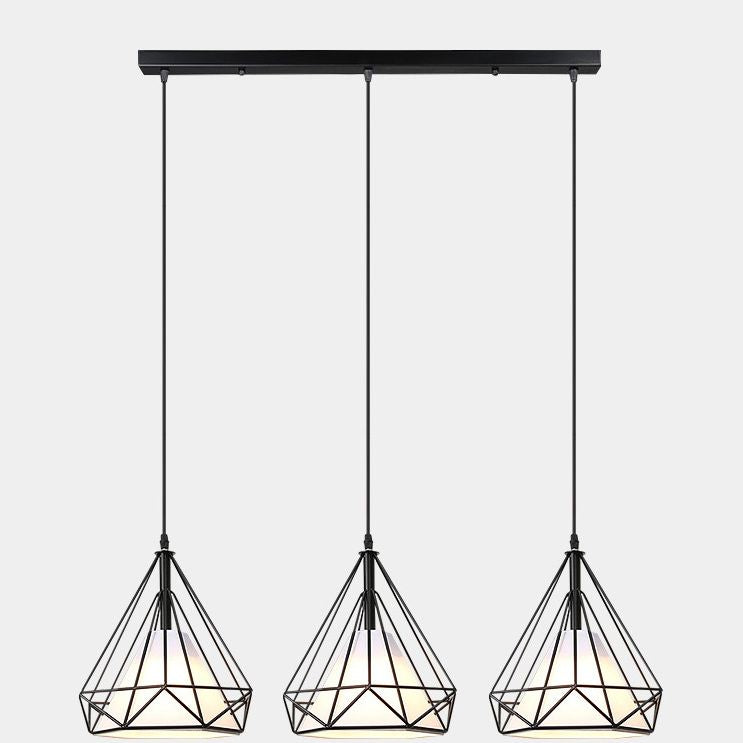 3 Lights Diamond Cage Pendant Industrial Iron Ceiling Pendant with Hanging Cord for Bar