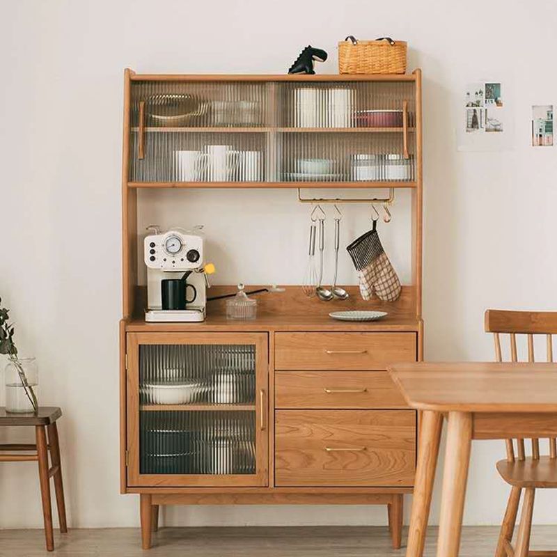 Contemporary Solid Wooden Hutch Buffet Glass Door Dining Hutch with Door for Dining Room