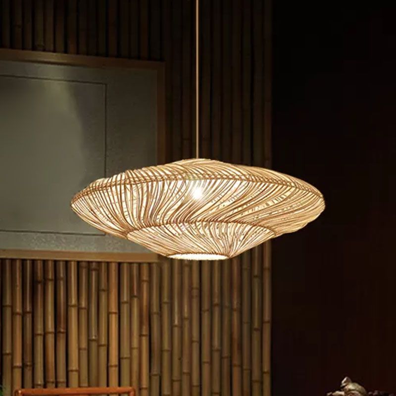 Illuminazione a sospensione artigianale rattan minimalista rattan 1 testa a sospensione luce a soffitto in legno