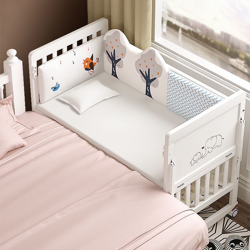 White Scandinavian Toddler Bed Solid Wood Toddler Bed with Guardrail