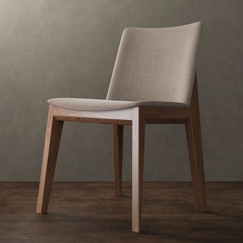 Scandinavian Oak Parsons Side Chair Linen Dining Chair with Natural Legs