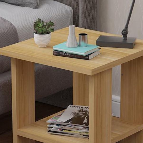 Wood Accent Table Nightstand Open Storage Night Table with 2 Shelves