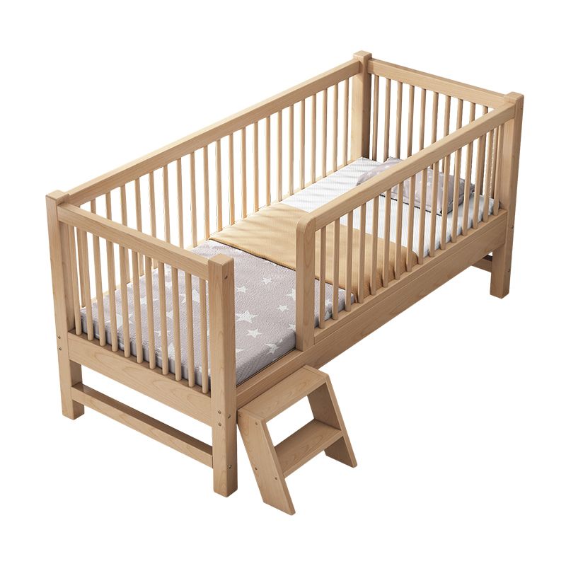 Modern Nursery Crib with Guardrail Washed Natural Wood Beech Nursery Bed