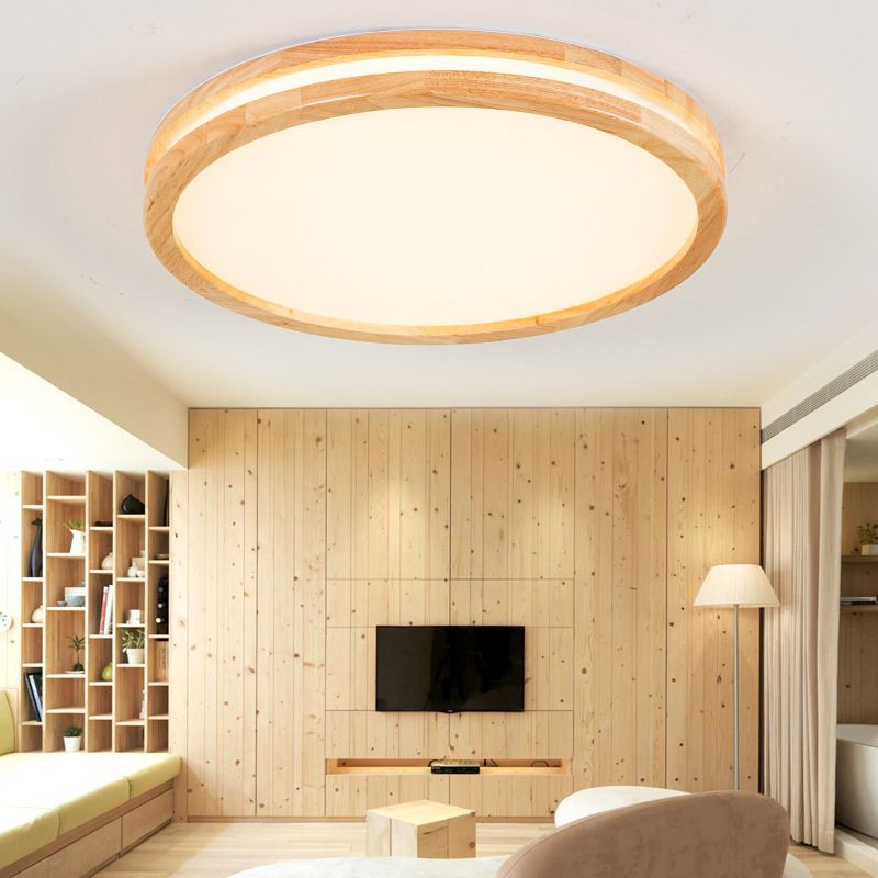 Lámpara de techo LED con forma geométrica, madera moderna, 1 luz, montaje empotrado para pasillo de comedor