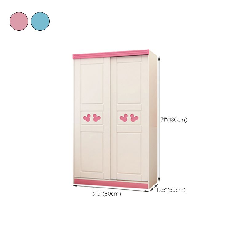 Blue and Pink Wardrobe Armoire Wood Hanging Clothes Rack for Bedroom