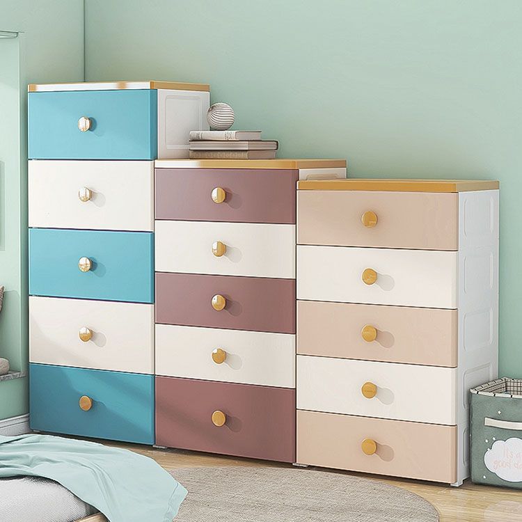 Scandinavian Chest Kids Nightstand Plastic Nursery Dresser with 5 Drawers