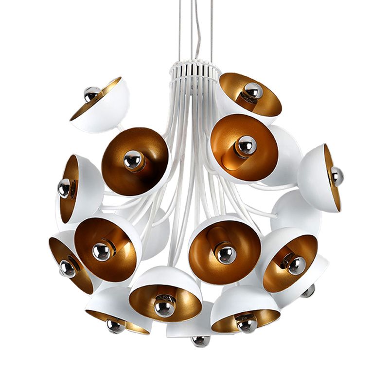 Retro Dome Chandelier Pendant Light Metal 24 Lights Hanging Ceiling Light in White/Gold