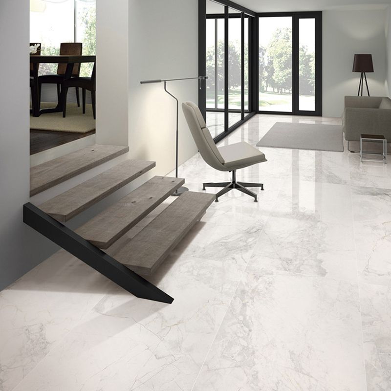 Rectangle White Singular Tile Marble Floor and Wall for Bathroom