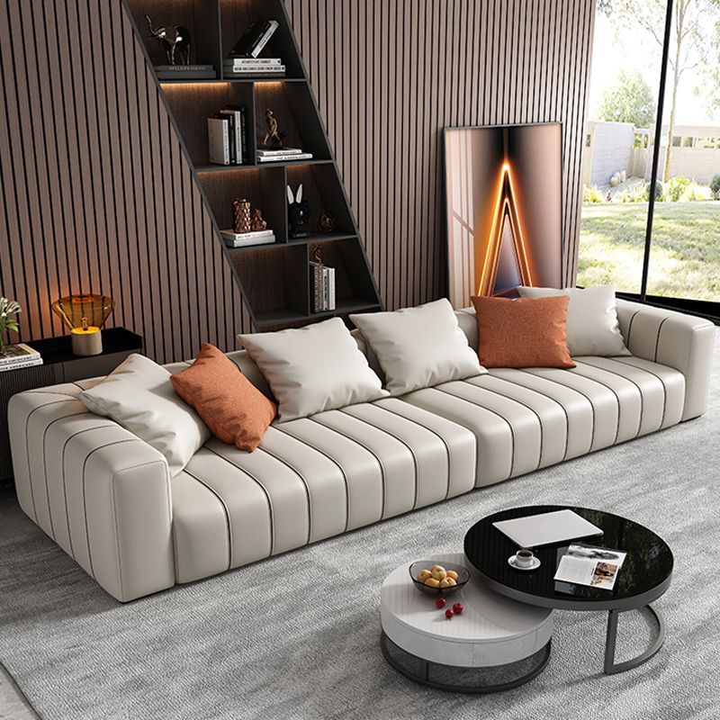 Modernistic Sofa Faux Leather Tufted Off-White Convertible Sofa for Living Room