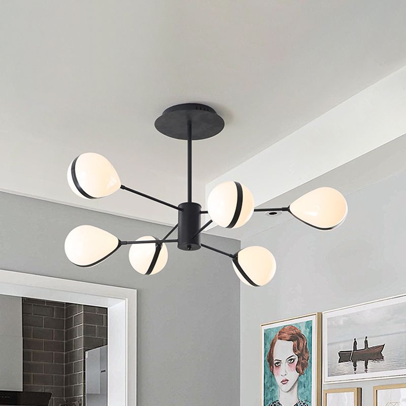 Black Droplet Shade Ceiling Hang Light Modern 6/8/10 Heads Cream Glass Chandelier in Warm/White Light