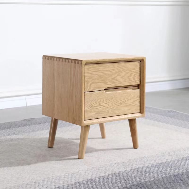 Oak Wood Kids Bedside Table Light Wood Youth Nightstand with 2 Drawer