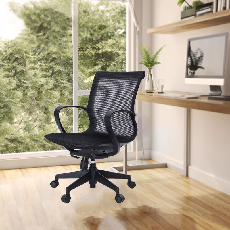 Mid-Back Swivel/Tilt Chair Black Office Chair Fixed Arms Desk Chair