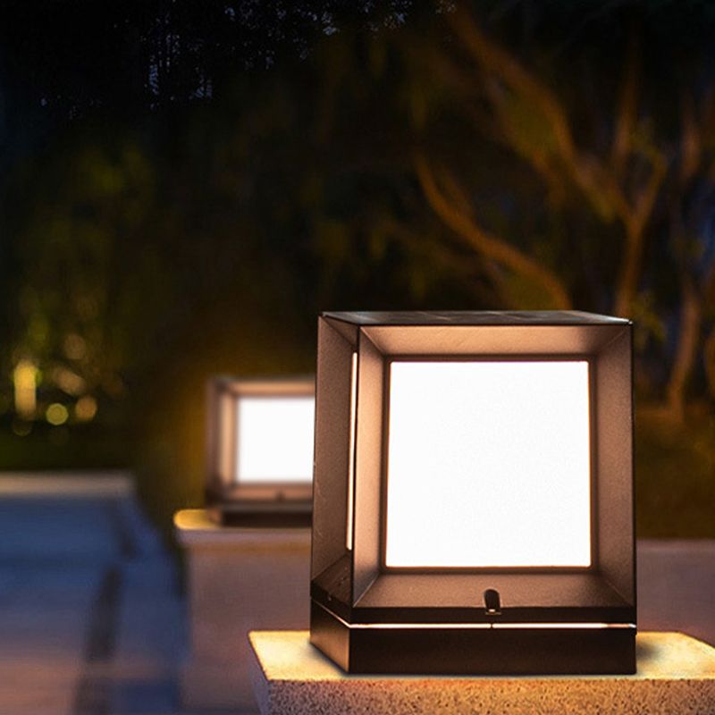 Patio Solar Energy Pillar Lamp Modern Square LED Outdoor Light