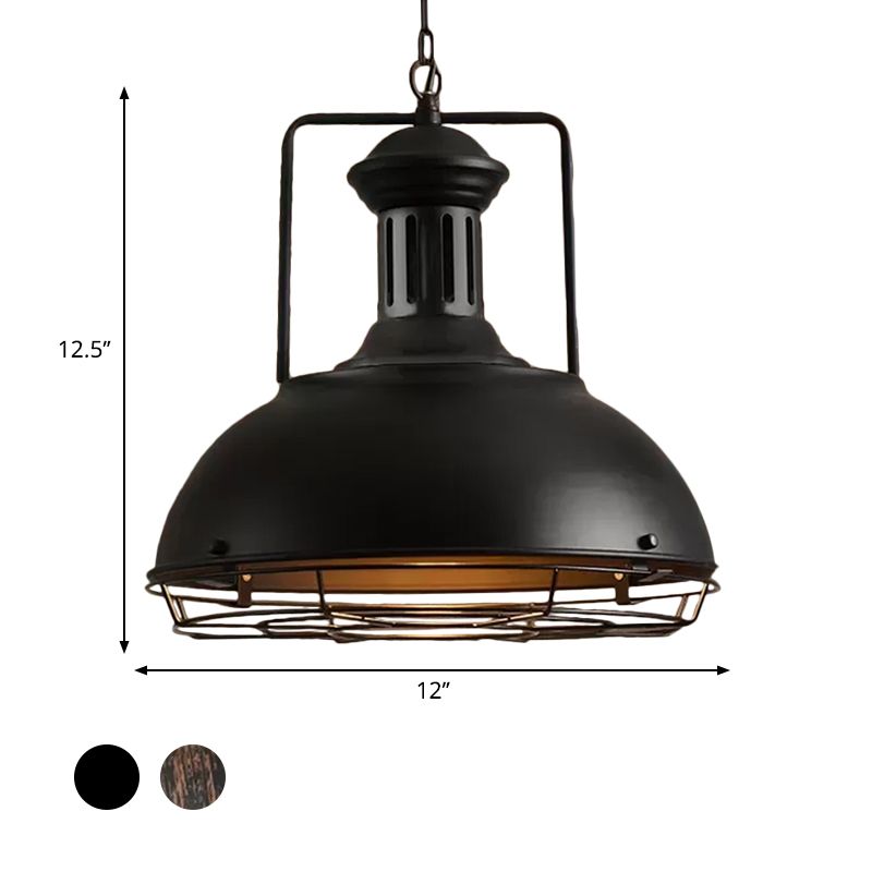 12"/14"/16" Dia 1 Light Pendant Light with Handle/Dome Shade Metallic Vintage Style Dining Room Hanging Lamp in Black/Rust