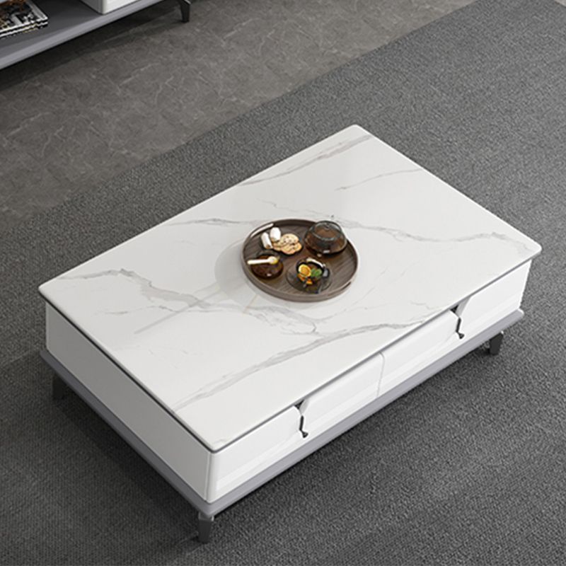 Modern Coffee Cocktail Table 4 Legs Base with 2 Storage Drawers