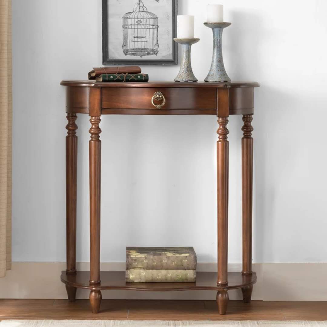 Solid Wood Console Table with Shelf Dark Brown Accent Table with Drawer