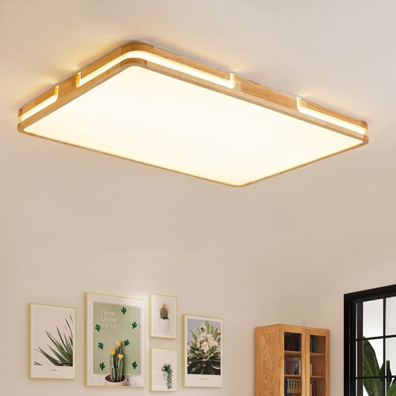 Square Flush Mount Ceiling Light Fixtures with Wood Art for Living Room