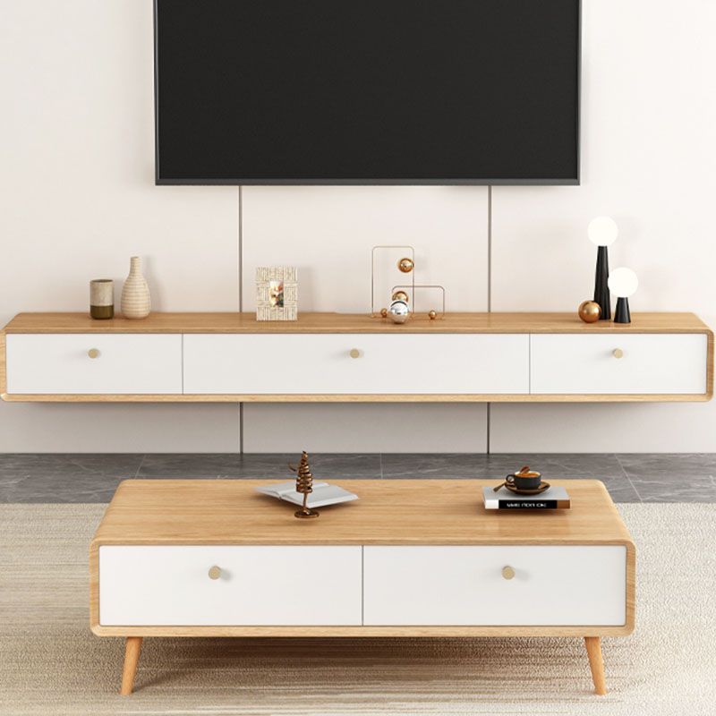 Modern Solid Wood TV Stand Wall-mounted TV Console with Drawers and Doors