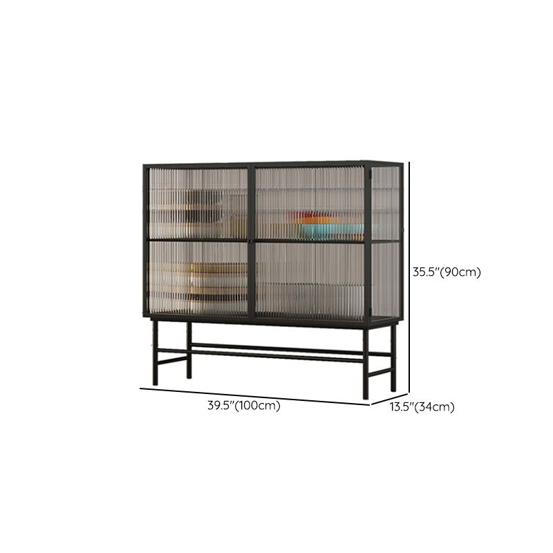 Modern Metal Curio Cabinet Glass Doors Hutch Buffet for Dining Room