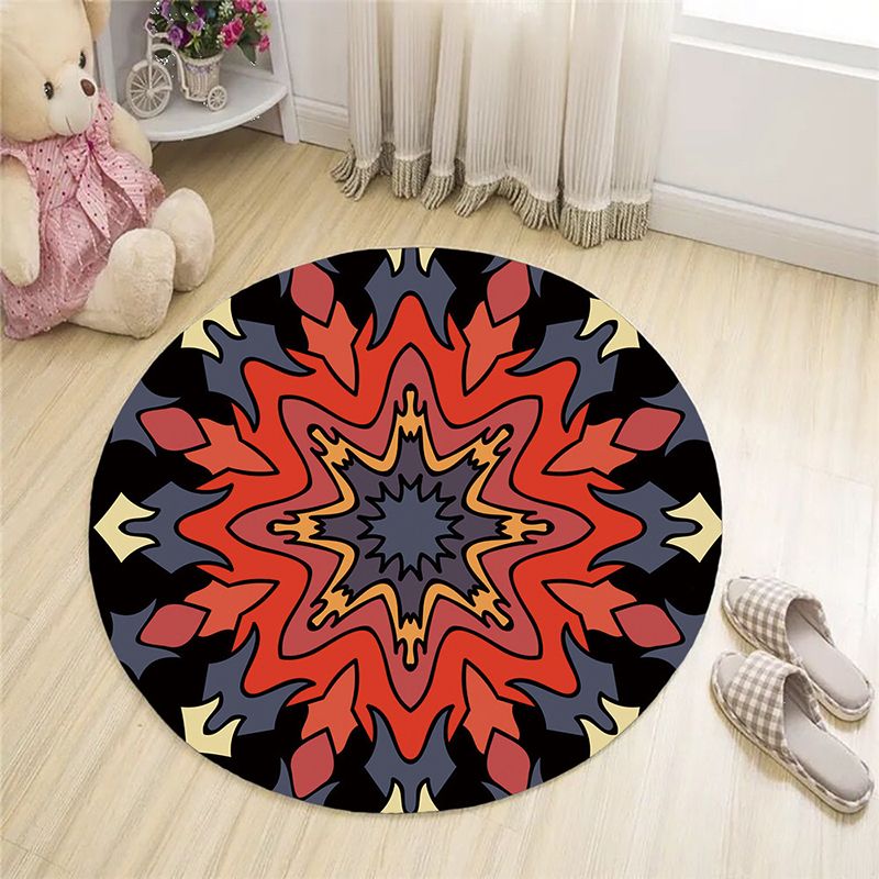 Black Bohemian Area Rug Americana Pattern Polyester Area Carpet Non-Slip Backing Rug for Home Decor
