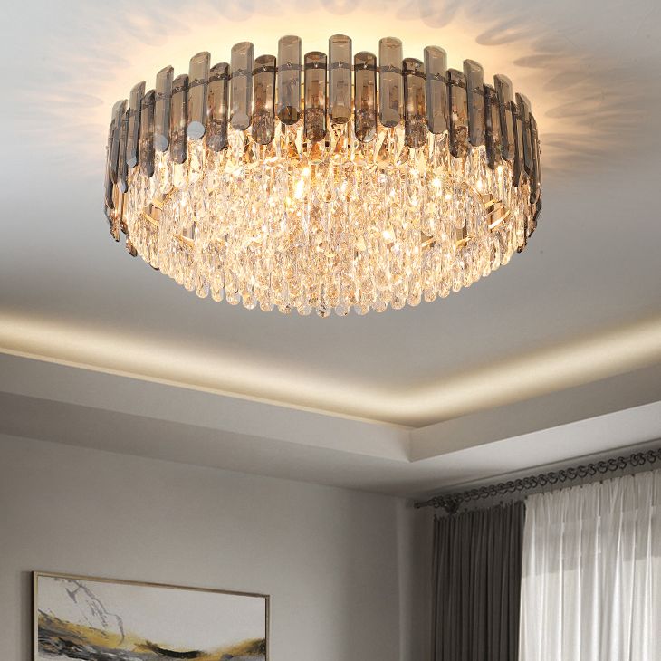 Modern Ceiling Lamp Household Flush Mount Light Fixture with Crystal Shade for Bedroom