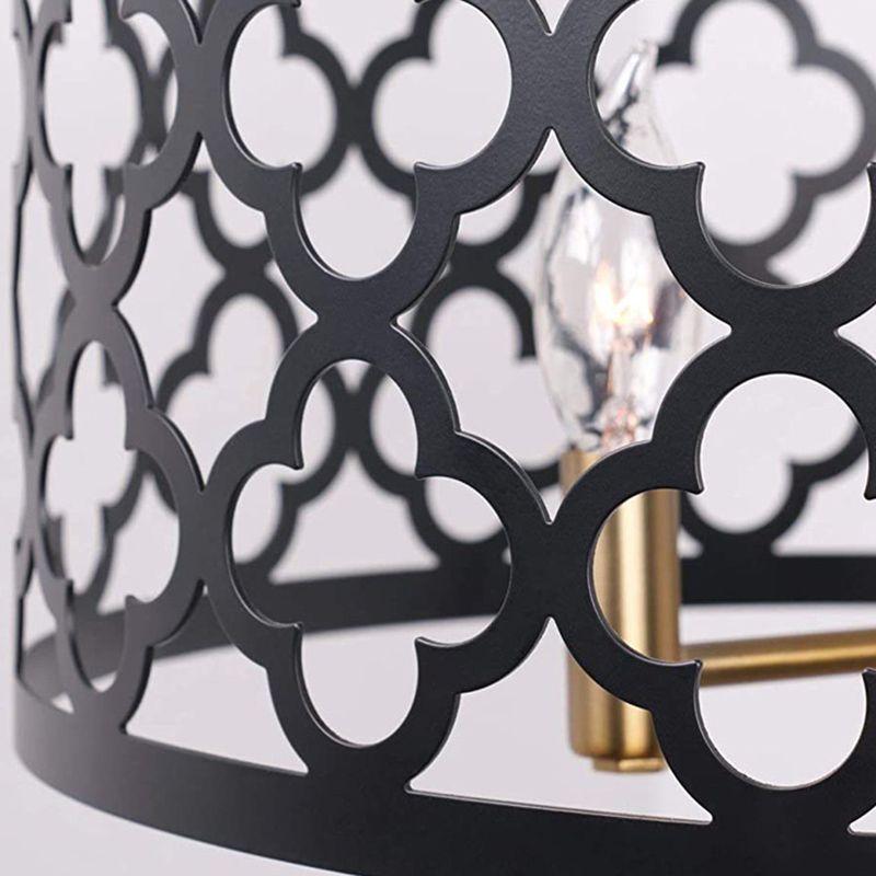 Lámpara de techo de estilo industrial con candelabro de 3 luces con pantalla de jaula de hierro hueca en forma de flor para comedor