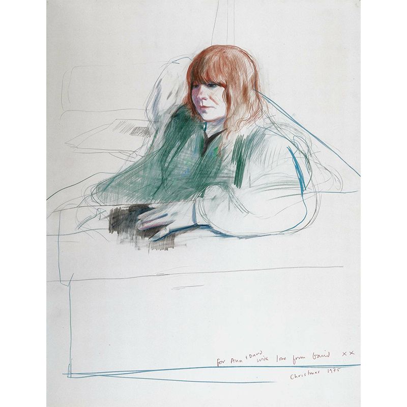 Hockney Pencil Drawing Woman Mural Artistic Smooth Wall Covering in Brown on White