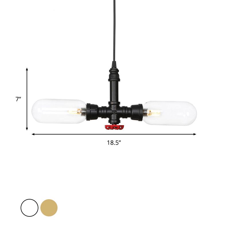 Cápsula Amber/Clear Glass Chandelier Vintage 2 Heads Restaurante LED LECHIR LECHE EN NEGRO CON Diseño de tuberías