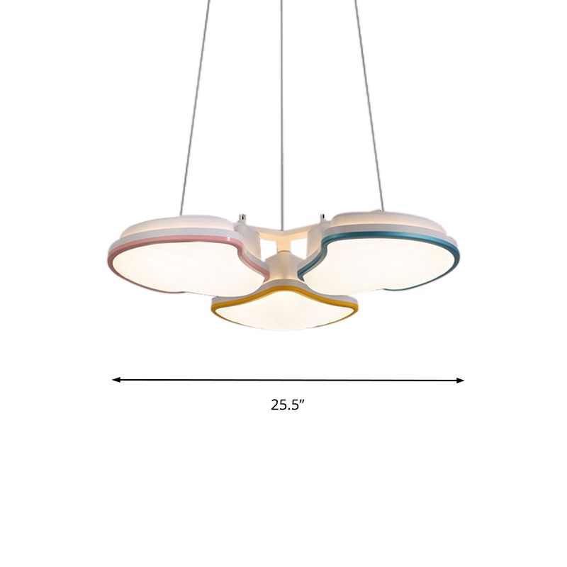 3-Head Kid Bedroom Pendant Lighting with Leaf Metal Shade Multicolor LED Hanging Pendant Light