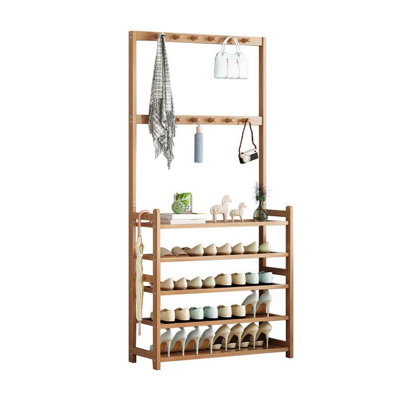 Modern Style Coat Rack Free Standing Solid Bamboo Hooks Design Coat Rack With Shelves