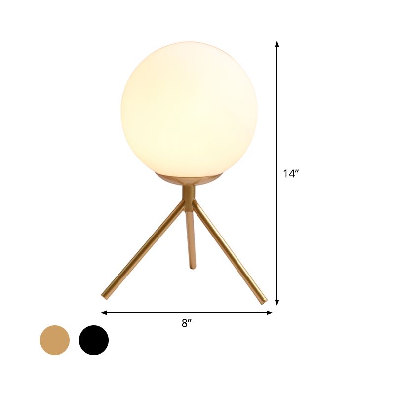 Opal Glass Sphere Desk Light Modern 1 Bulb Night Table Lamp in Gold/Black with Metal Tripod