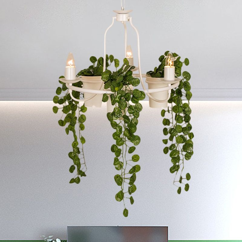 3 lichten Candelabra kroonluchter industrieel zwart/wit metallic hangend hanglampje met pot deco