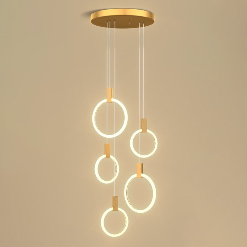 Pendante à LED circulaire en or dans un style concis moderne de la lumière suspendue en fer forgé avec une teinte acrylique