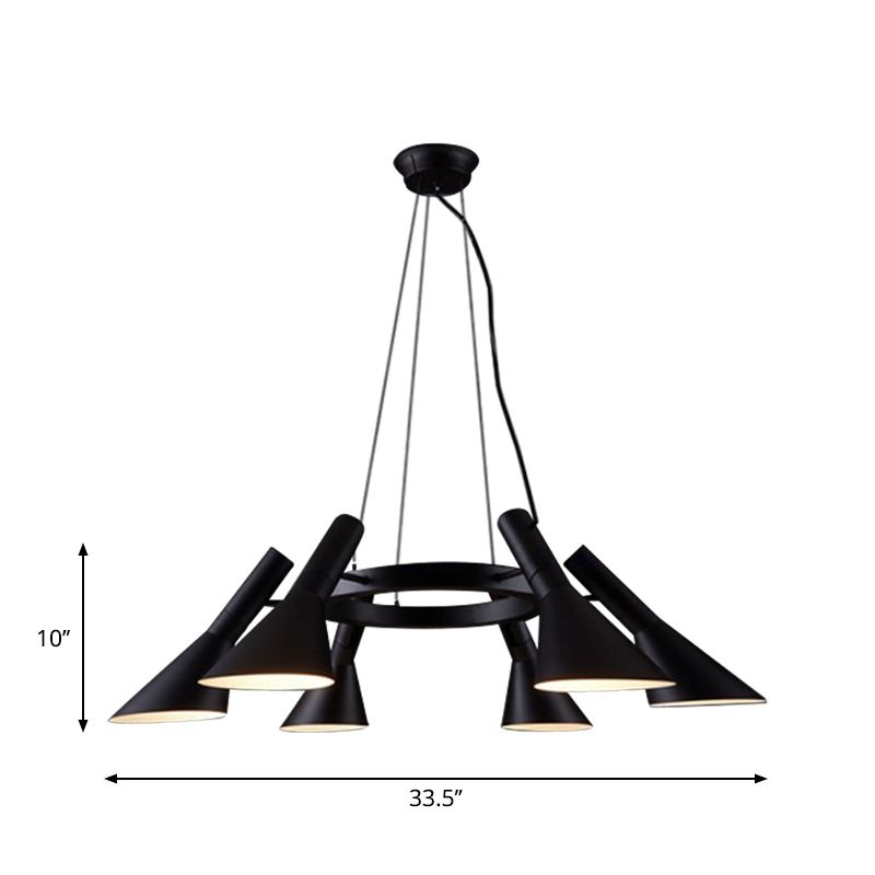 Black 6-Bulb Hanging Chandelier Farmhouse Metal Flared Ring Design Suspension Lighting Fixture for Bedroom
