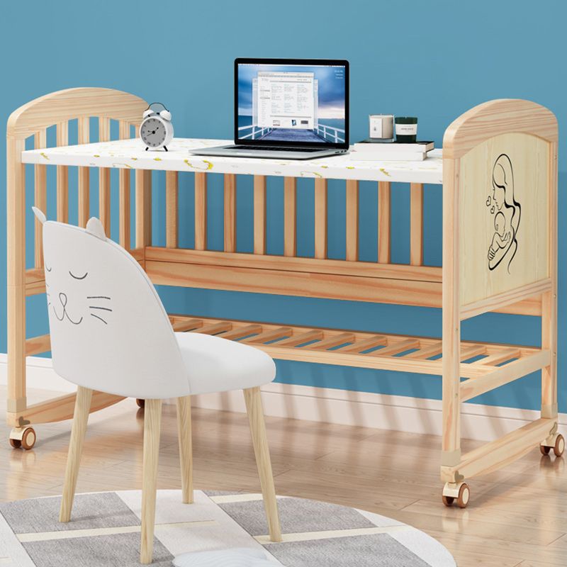 Scandinavian Solid Wood Nursery Crib Guardrail Baby Crib with Casters