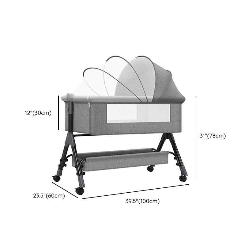 Metal Rectangle Bedside Crib Gliding and Folding Crib Cradle for Baby