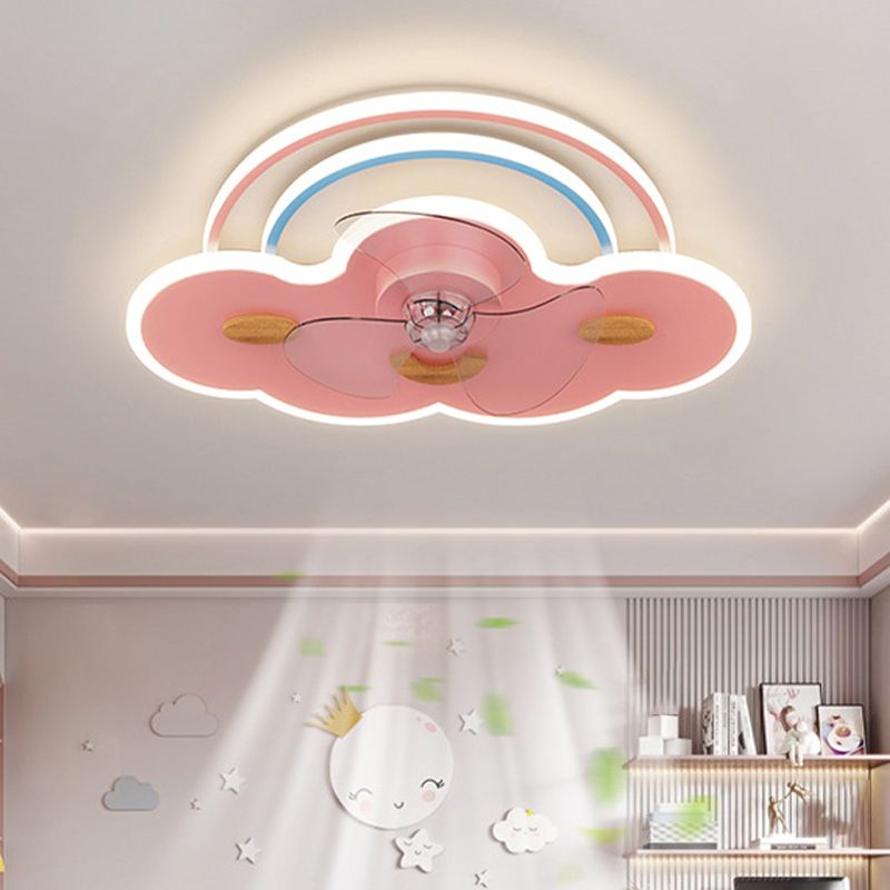 3-Blade Ceiling Fan Children Pink/Blue Metallic Fan with Light for Dining Room