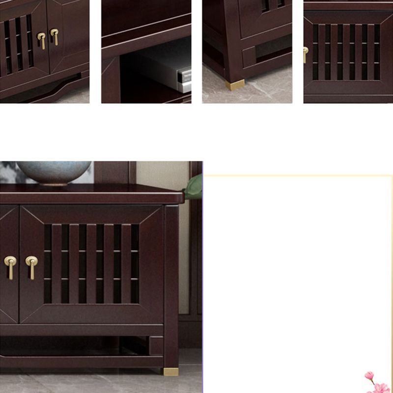 Traditional TV Media Stand Open Shelving Rubberwood TV Stand Console with Drawers