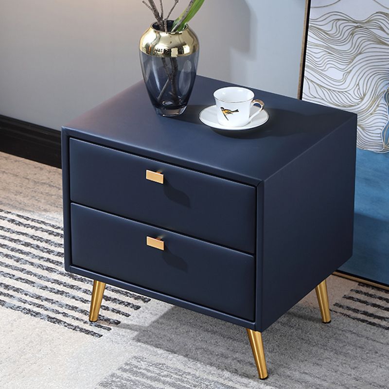 19'' Tall Glam Bedside Cabinet 2-Drawer Solid Wood Faux Leather Legs Included Nightstand