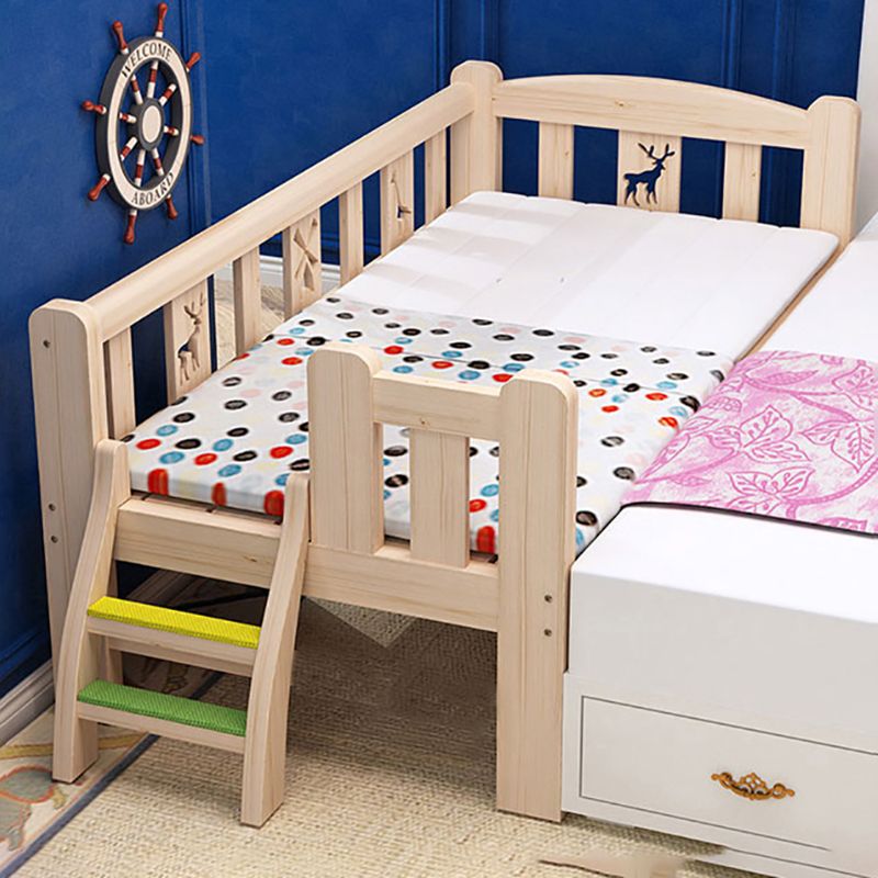 Glam Nursery Crib with Guardrail Washed Natural Wood Nursery Bed