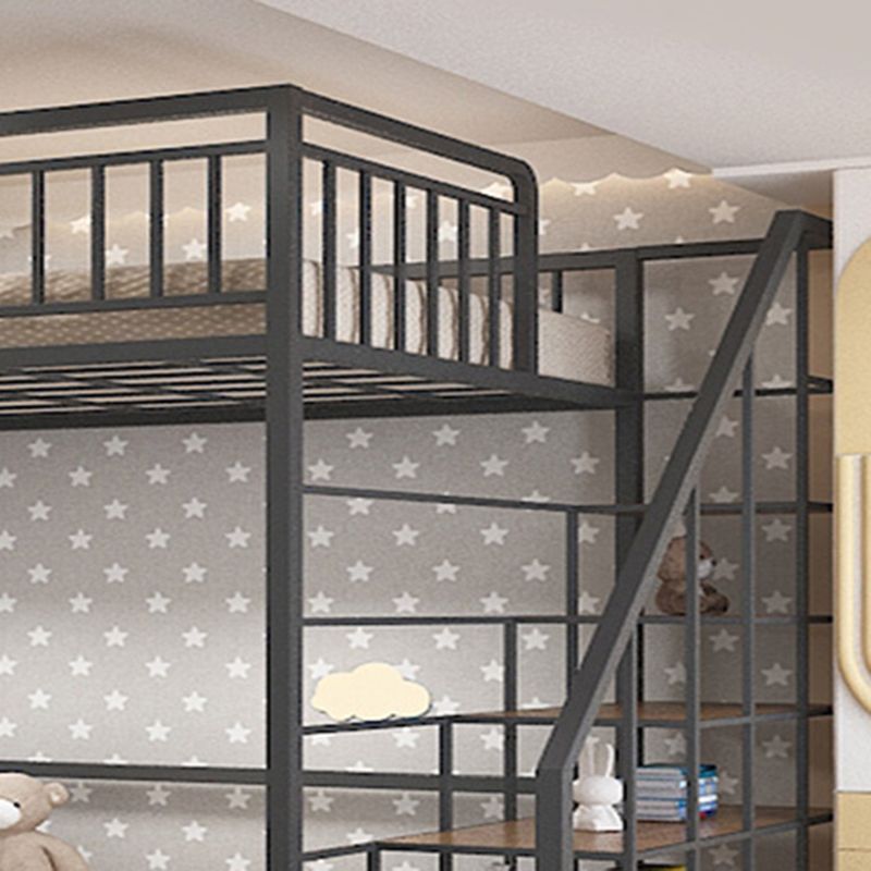 Metal Loft Bunk Bed Open Frame Bed with Guardrails and Stairway