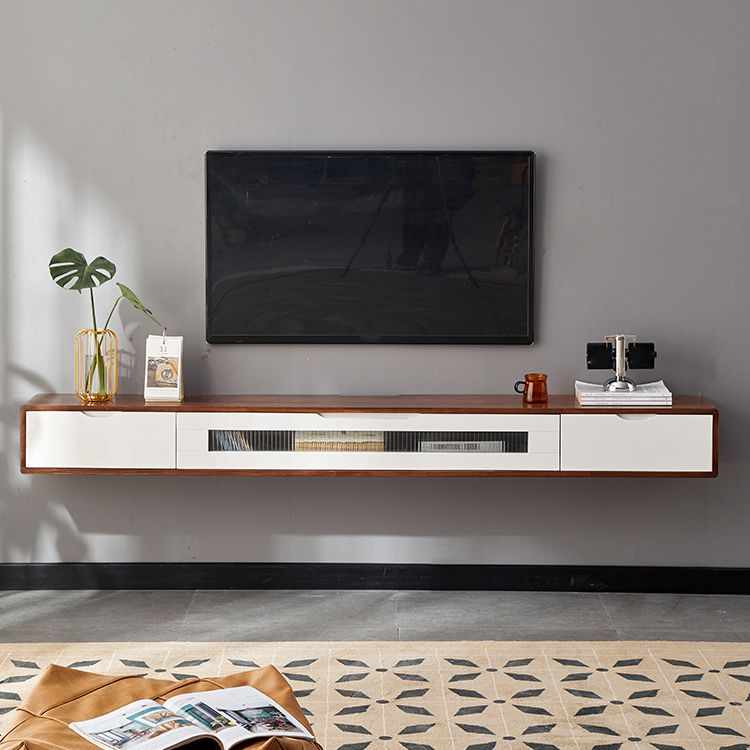 Matte Finish Media Console with Drawers Scandinavian TV Media Stand, Rubberwood