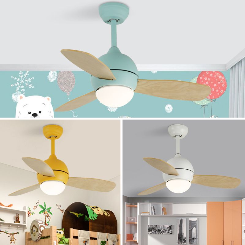 36" Globe Pendant Fan Light Macaron Metal Kids Bedroom LED Semi Flush Light with 3 Blades