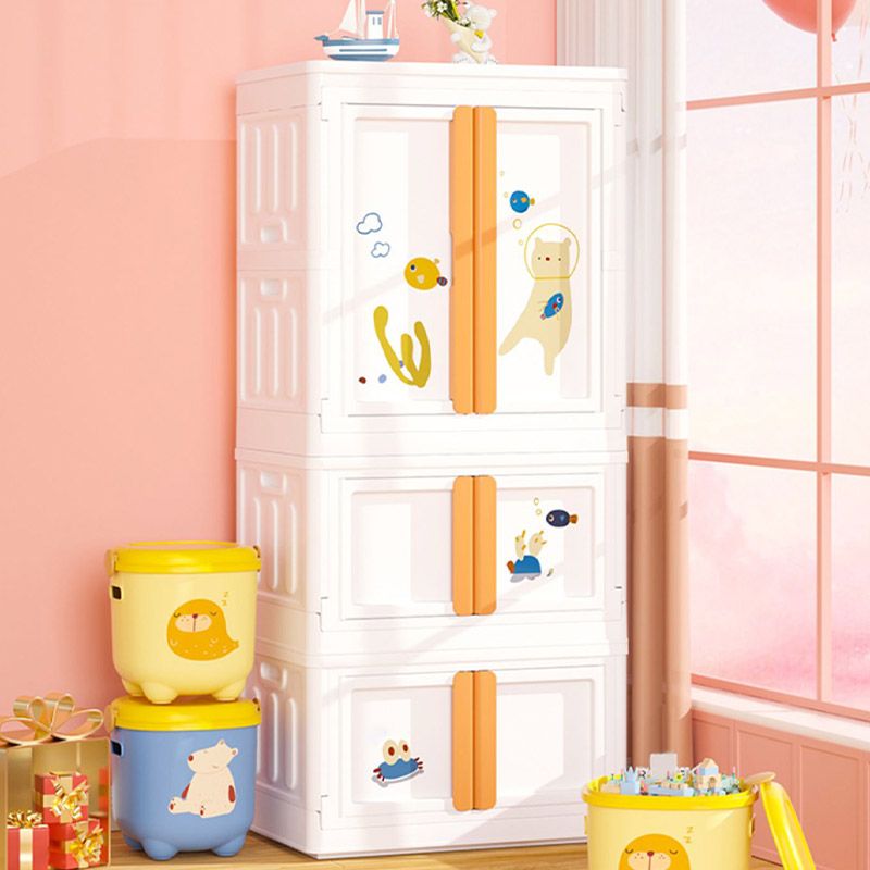 Modern Style Plastic Kids Closet Door Included Youth Armoire with Cloth Rod