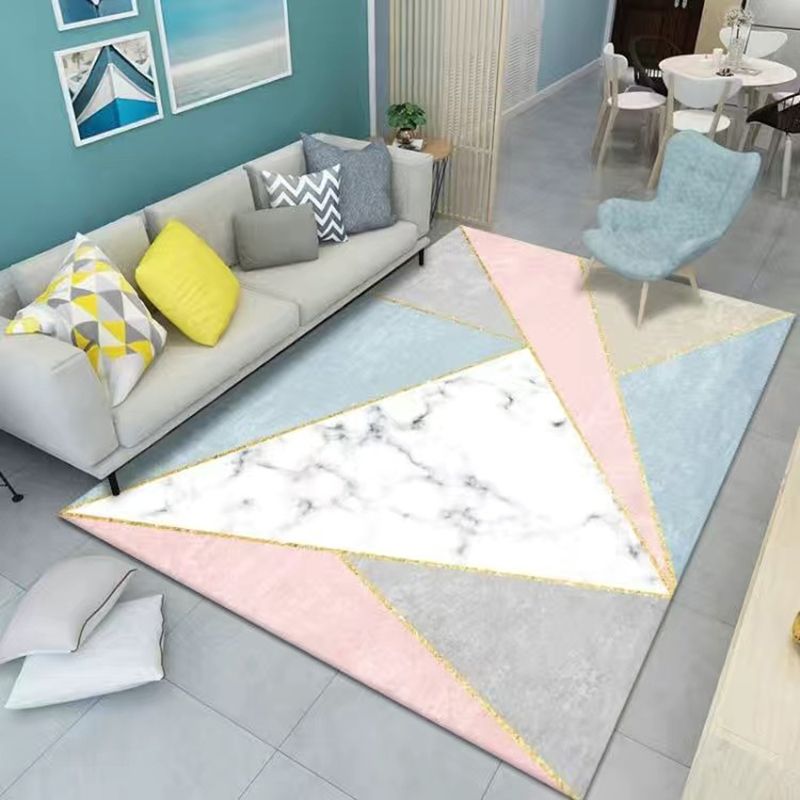 Grey Modern Rug Polyester Geometric Area Rug Washable Rug for Living Room