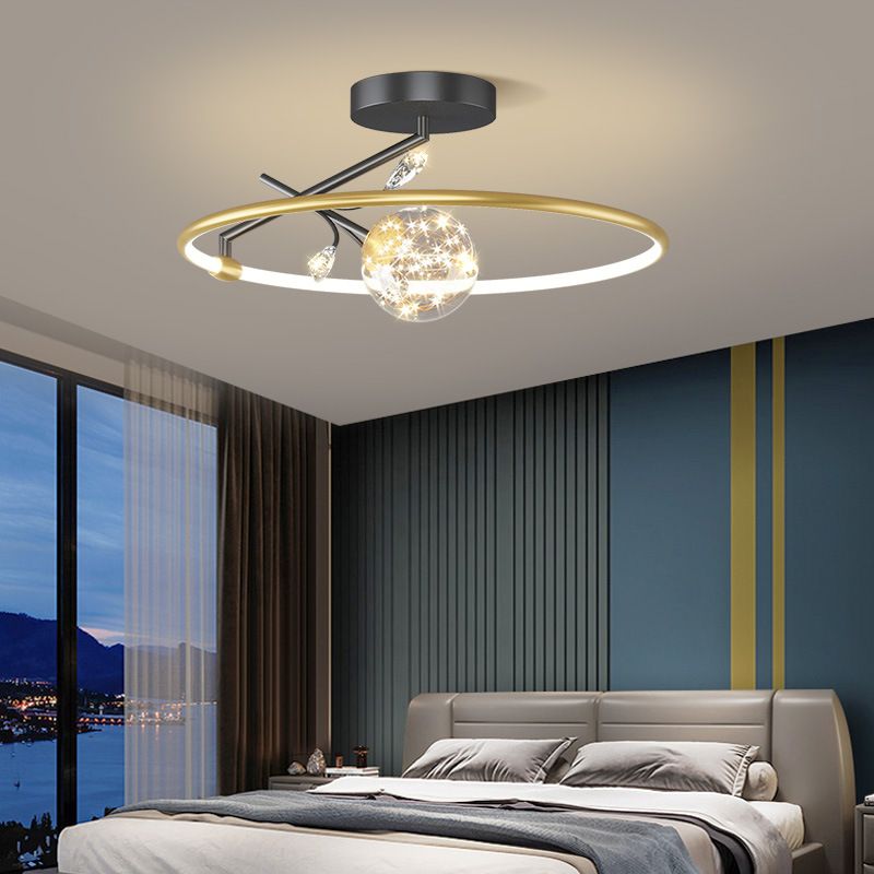 Round Semi Flush Mount Light Fixture Modern Metal LED Semi Flush Mount Ceiling Light