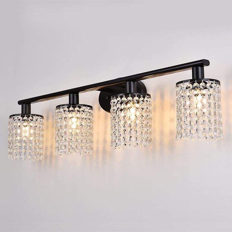 Clear Crystal Tassel Bath Vanity Light 2 / 3 / 4 - Light Metal Bathroom Vanity Lighting