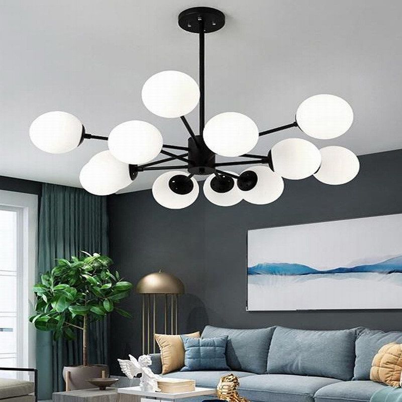 Modern Style Chandelier Light Fixture Globe Shape Glass Hanging Light for Bedroom